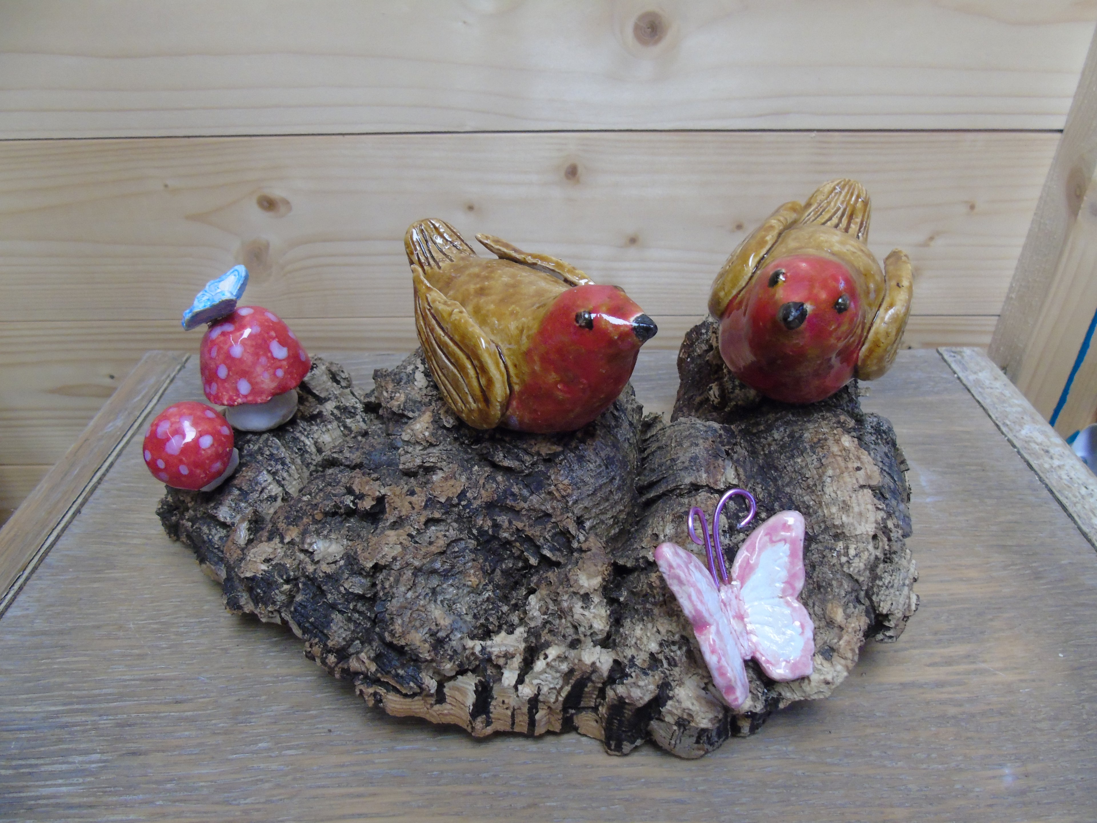 Compositie vogeltjes op hout